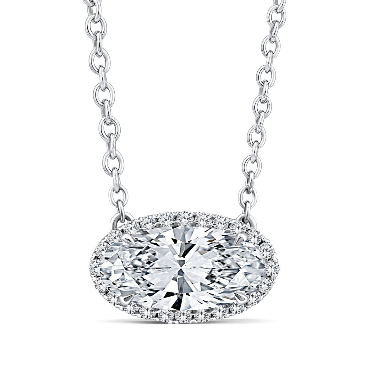 1.12ct Elongated Oval Lab Grown Diamond Necklace in 18K White Gold