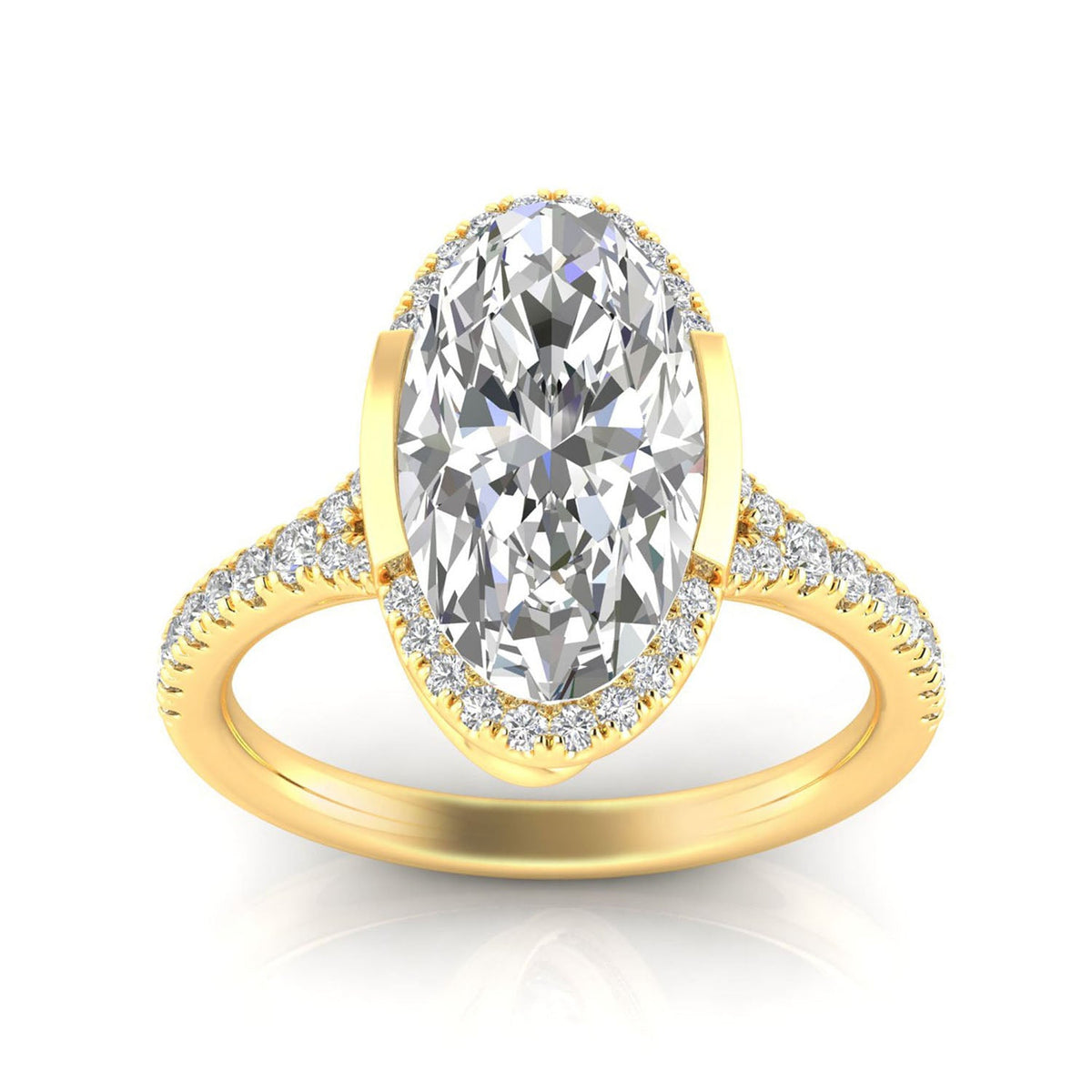 4.30ct Elongated Oval Lab Grown Diamond Ring in 18K Yellow Gold