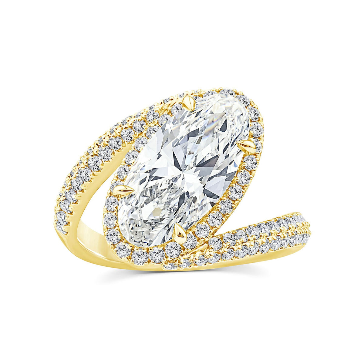 3.70ct Elongated Oval Lab Grown Diamond Ring in 18K Yellow Gold
