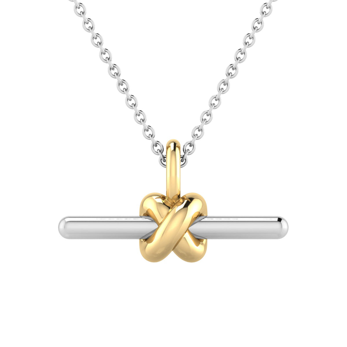 22K Gold Vermeil & Silv Two-Tone T-Bar Necklace 40-45cm