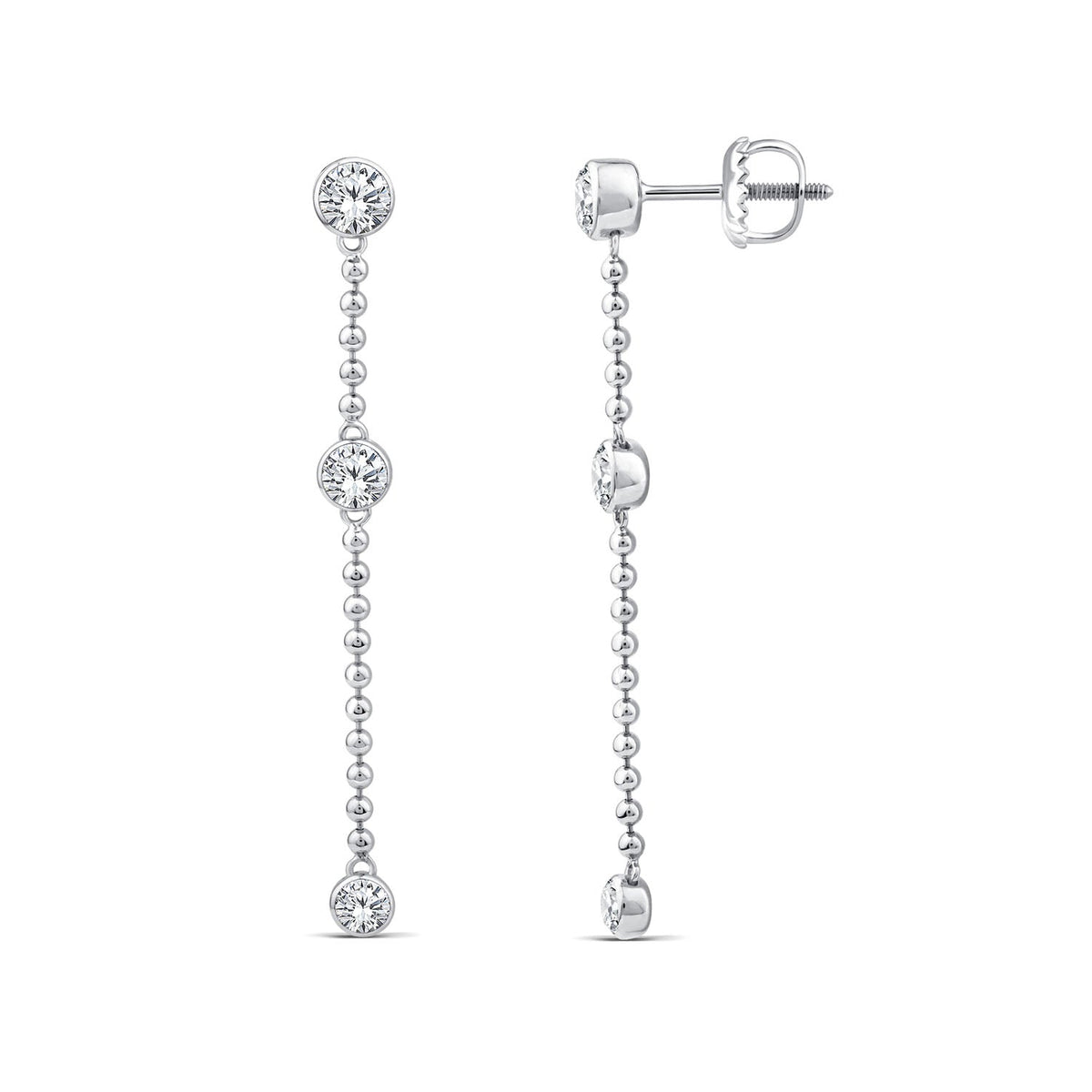 1.00ct Lab Grown Diamond Station Drop Earrings in 9K White Gold