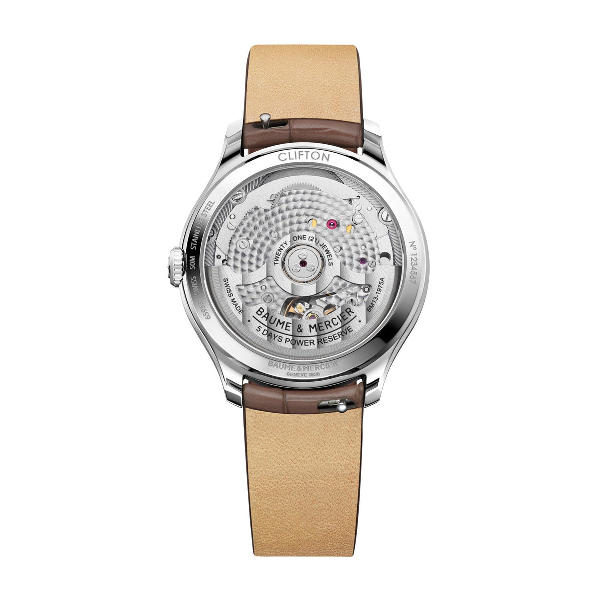 Baume & Mercier Clifton 34mm Silver Dial Brown Leather Automatic Watch M0A10831 view 2