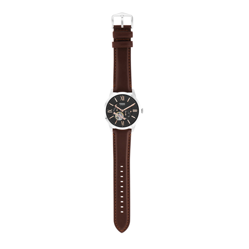 Fossil Townsman Mechanical Watch with Black Dial and Brown Leather Strap ME3061