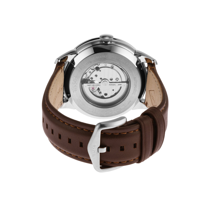 Fossil Townsman Mechanical Watch with Black Dial and Brown Leather Strap ME3061