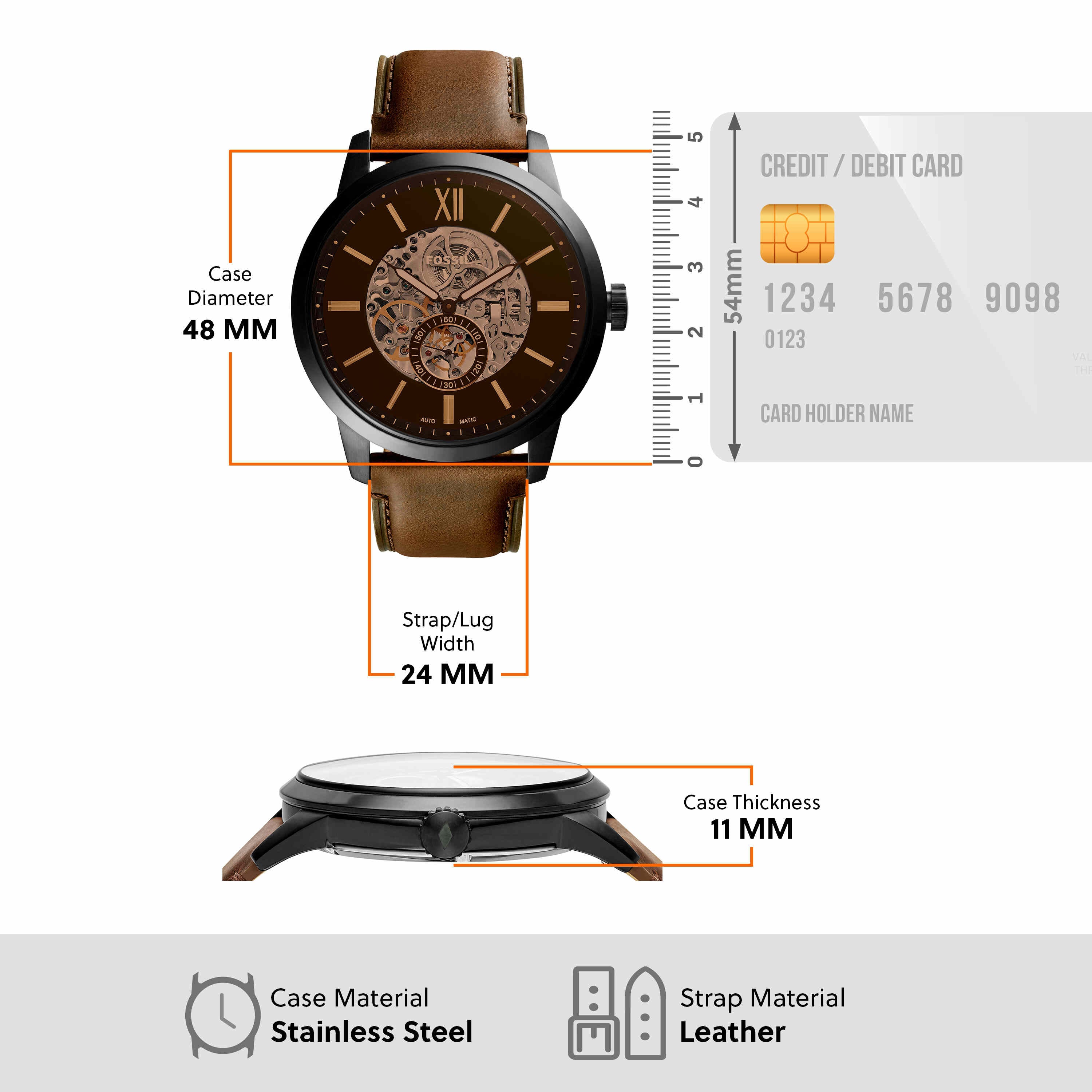 Fossil Townsman Automatic Leather Mens Watch