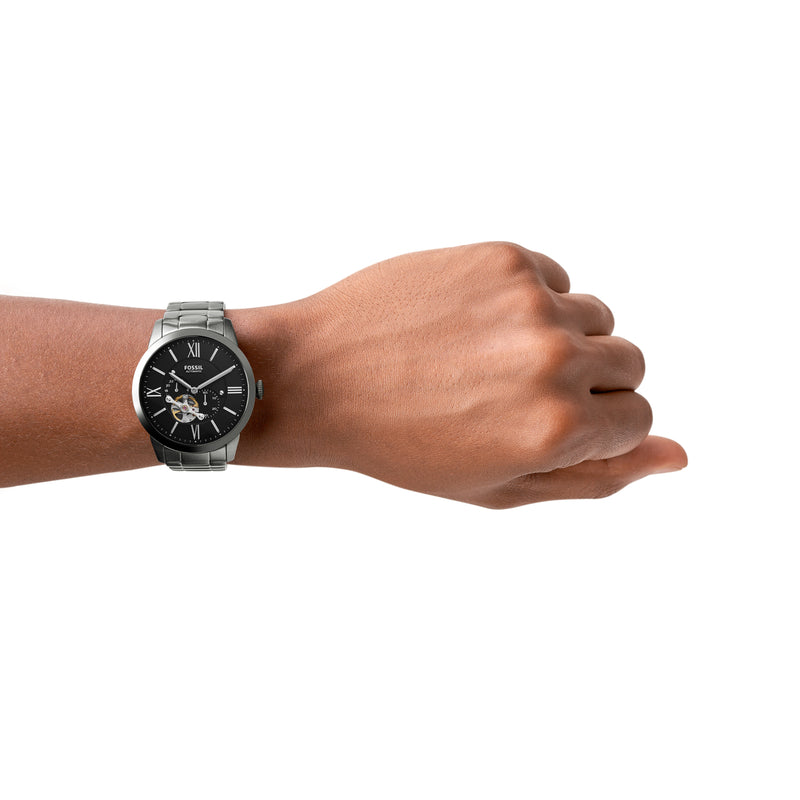 Fossil Townsman 机械黑色表盘和烟熏不锈钢表带 ME3172