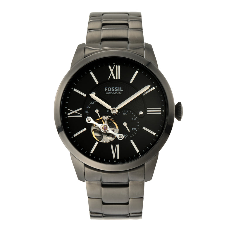 Fossil Townsman 机械黑色表盘和烟熏不锈钢表带 ME3172