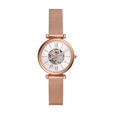Fossil Carlie 玫瑰金色不锈钢自动手表 ME3188