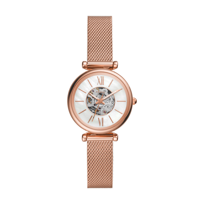 Fossil Carlie 玫瑰金色不锈钢自动手表 ME3188