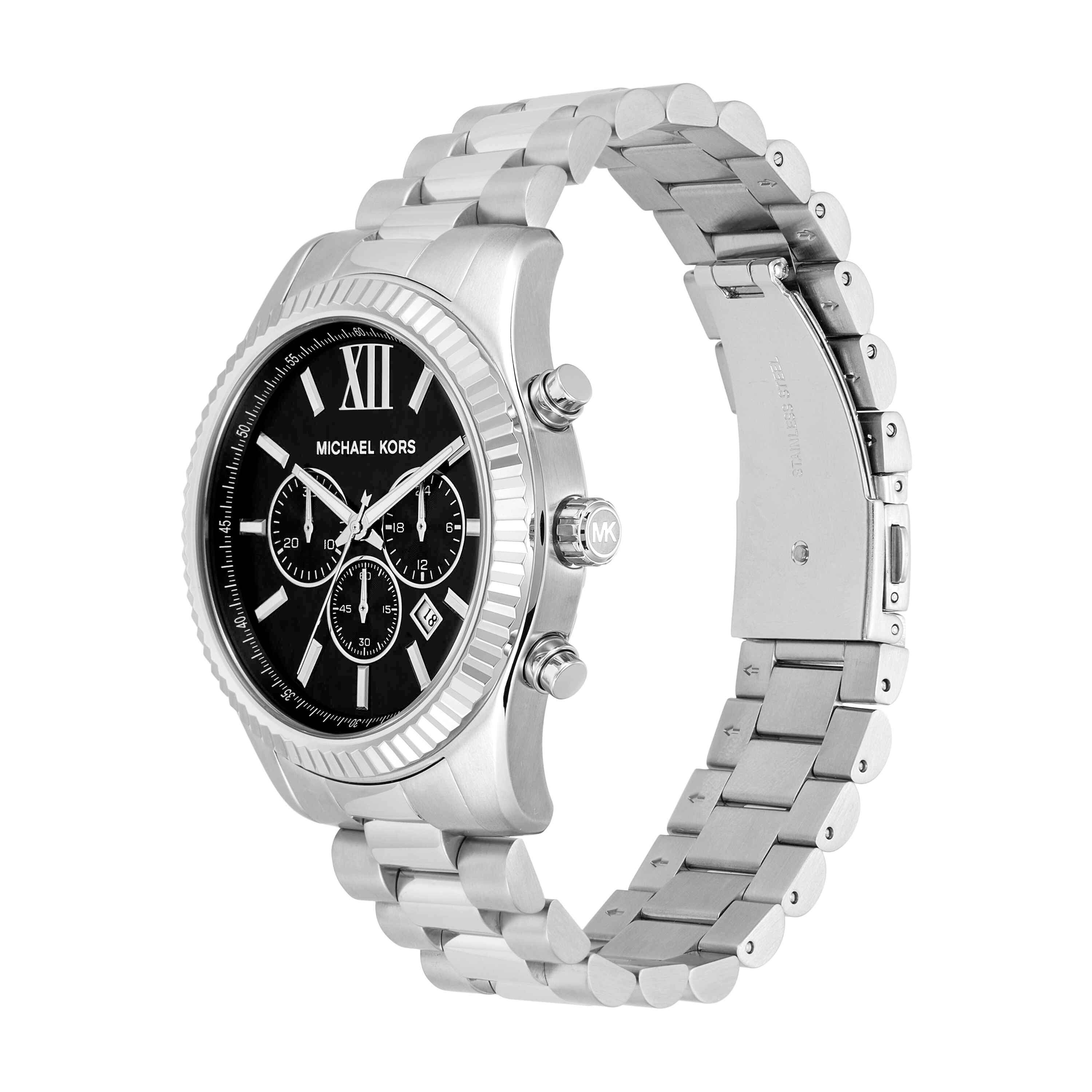 Michael Kors Lexington Black Dial Silver Stainless Steel Watch MK1091SET