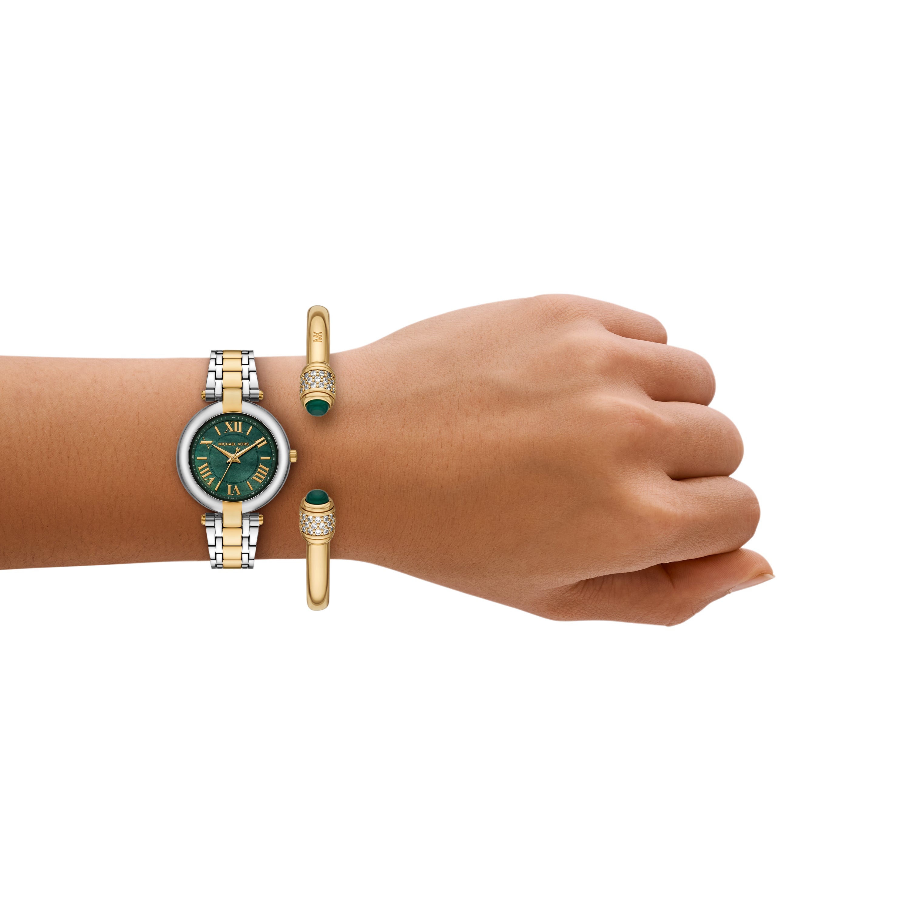 Michael Kors Laney Green Dial Two Tone Stainless Steel Watch MK4973SET