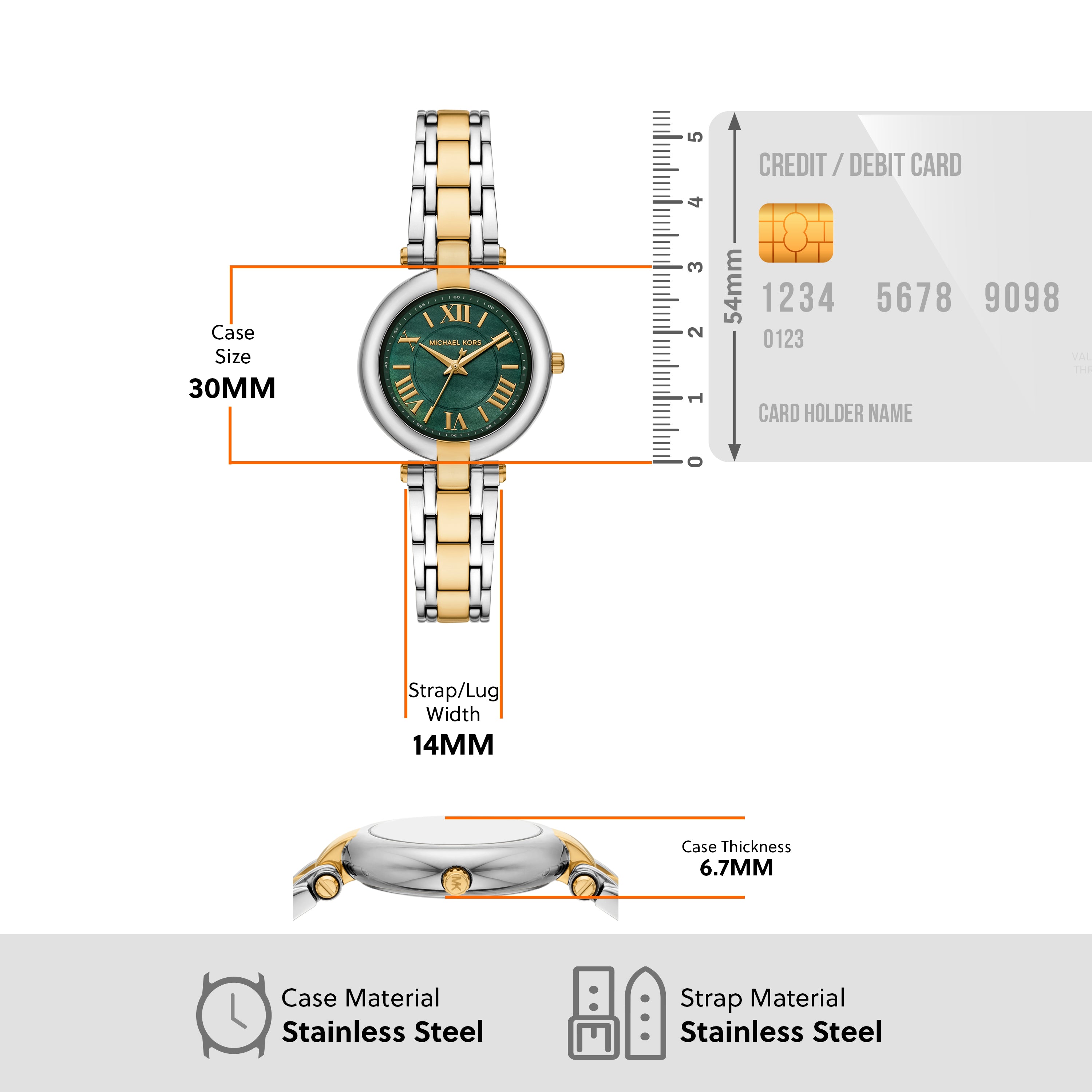 Michael Kors Laney Green Dial Two Tone Stainless Steel Watch MK4973SET