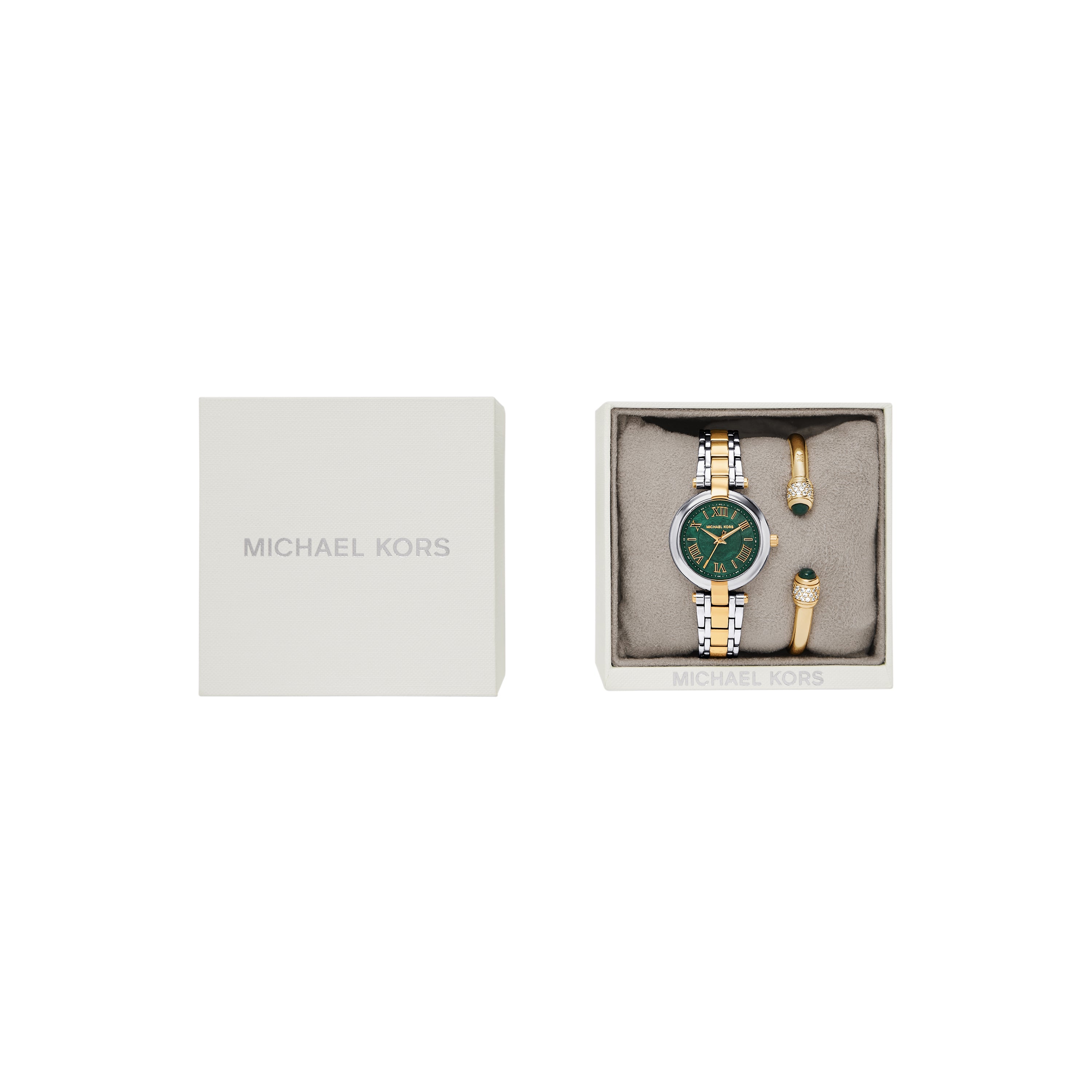 Michael Kors Laney Green Dial Two Tone Stainless Steel Watch MK4973SET