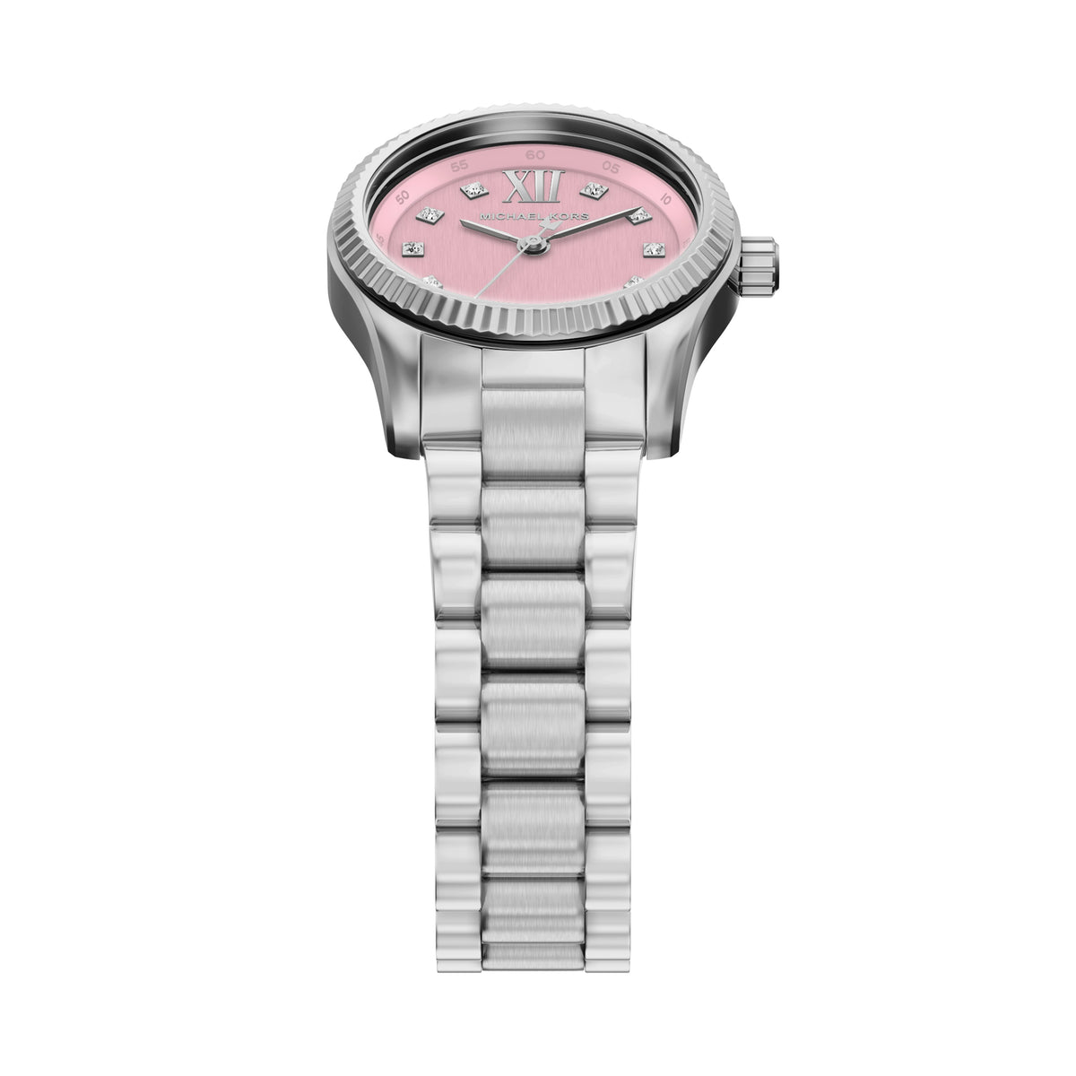 Michael Kors Petite Lexington Pave Pink Dial Silver Stainless Steel Watch MK4996