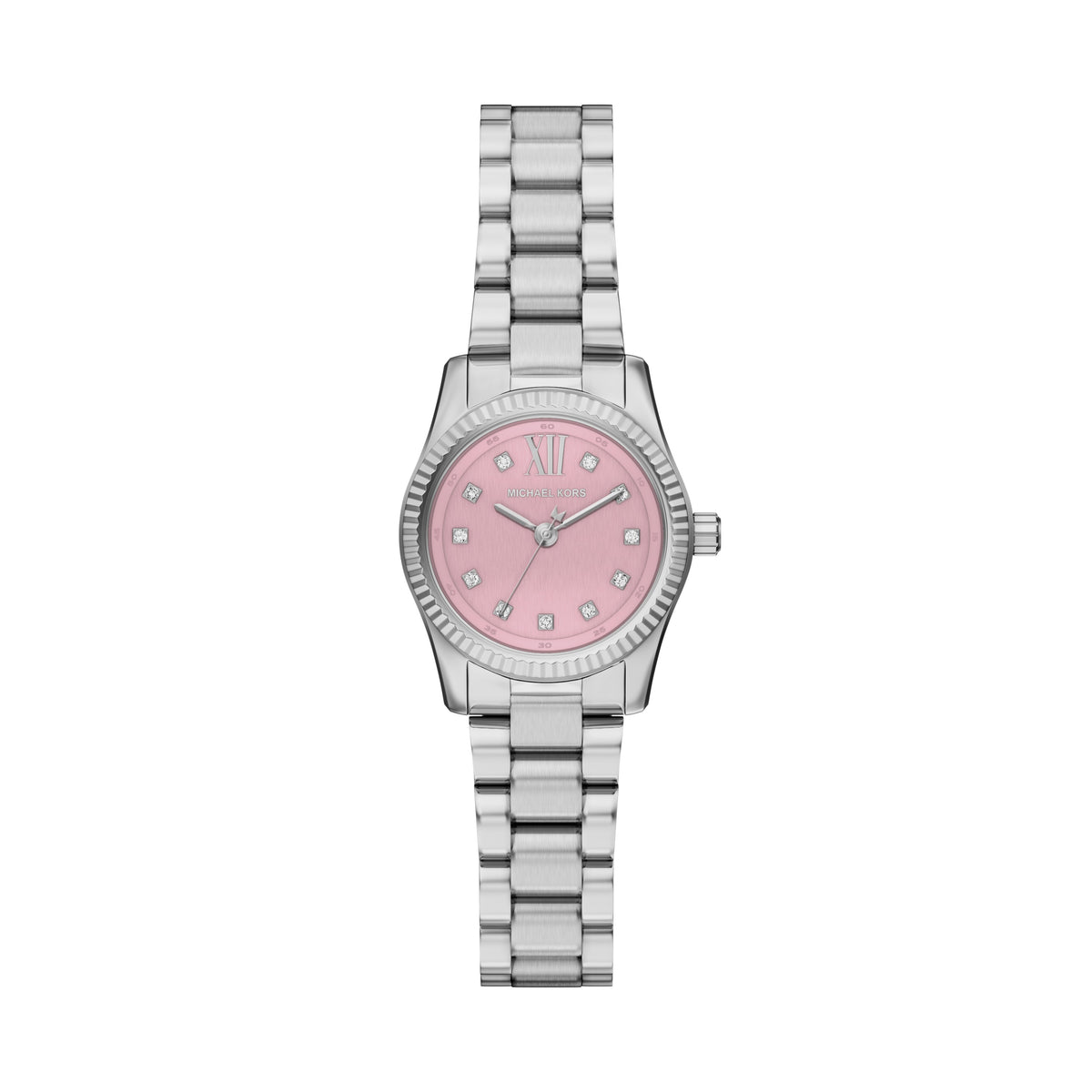 Michael Kors Petite Lexington Pave Pink Dial Silver Stainless Steel Watch MK4996