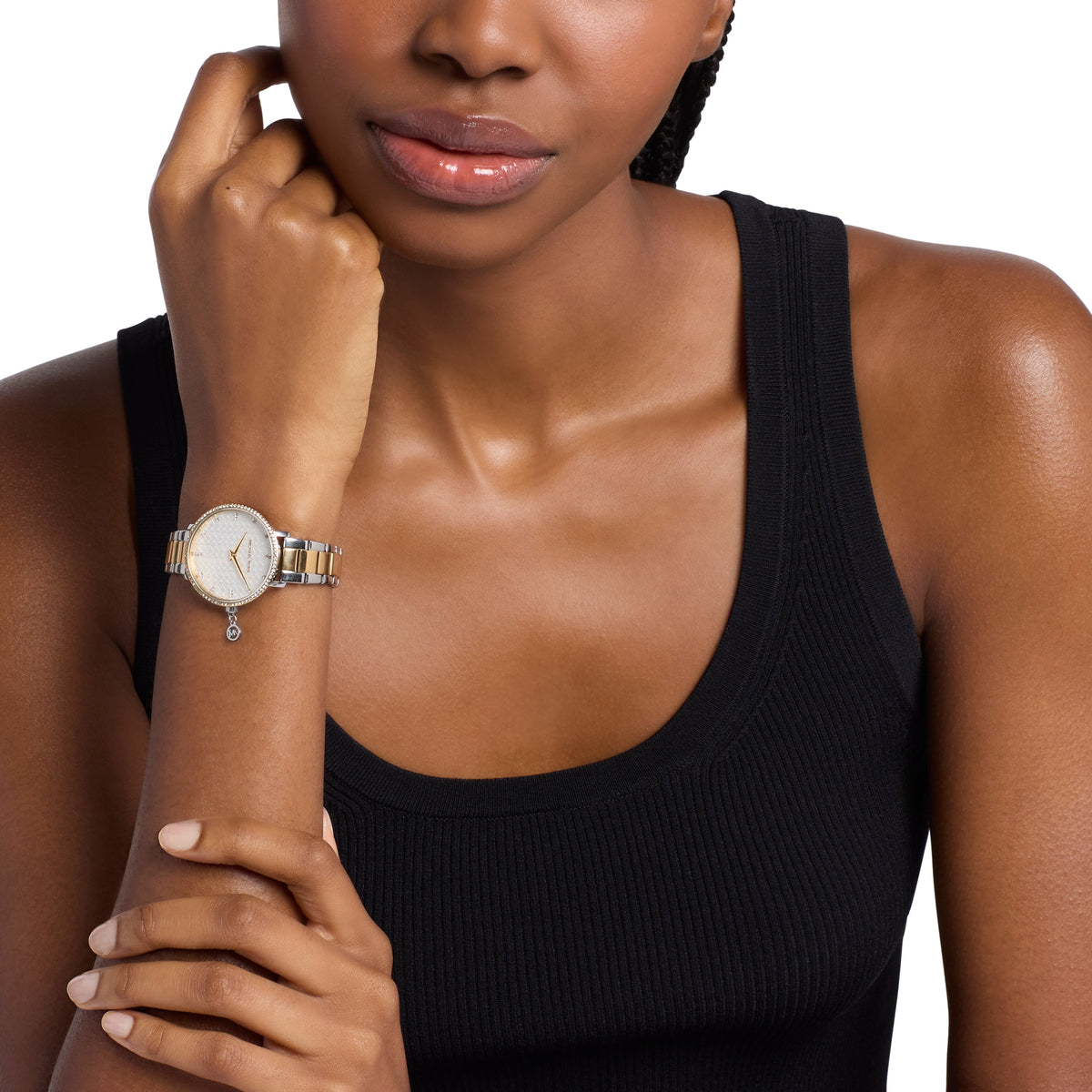 Michael Kors Mini Pyper Pave Two Tone Stainless Steel Watch MK7574