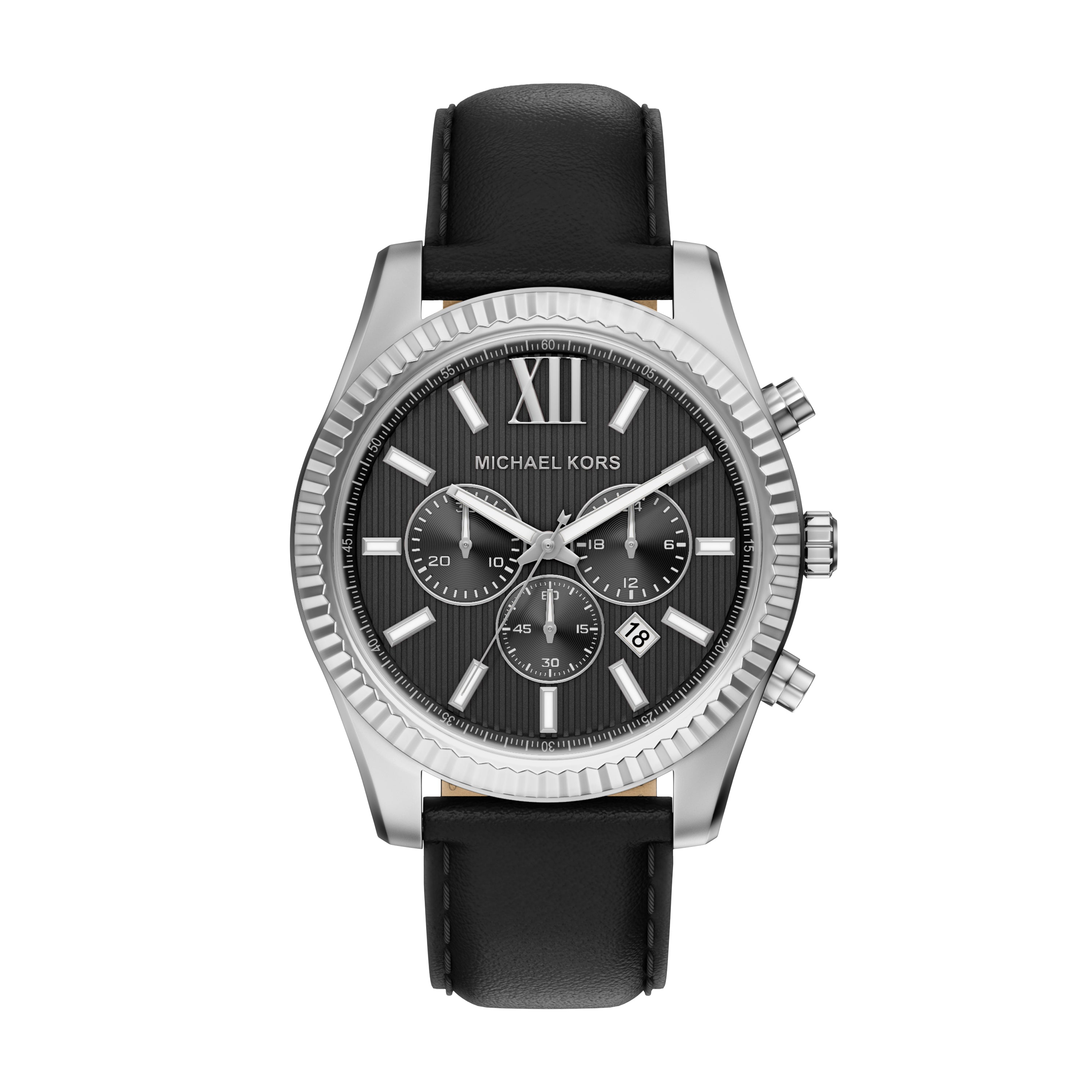 Michael Kors Lexington Black Dial Black Leather Band Watch MK9256