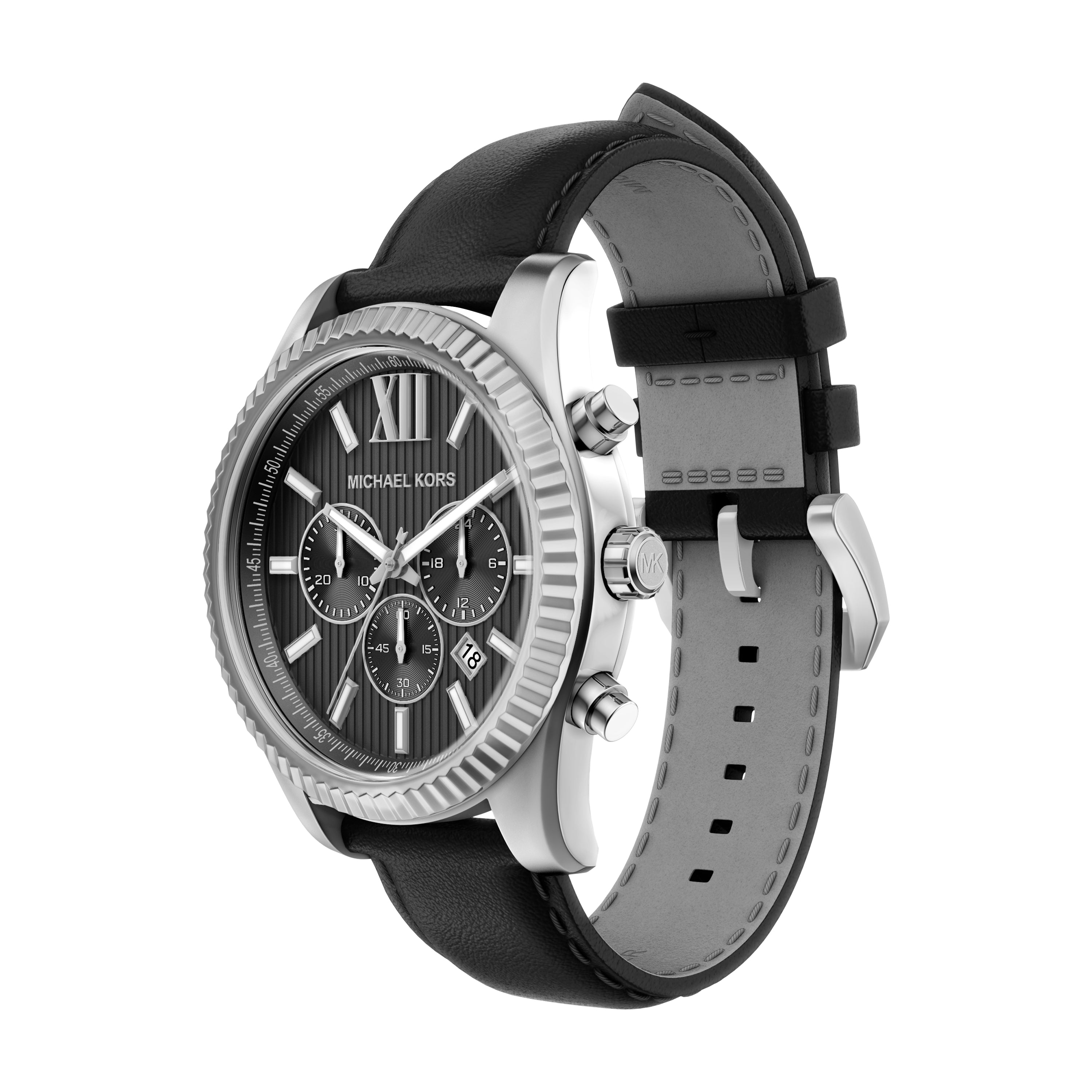 Michael Kors Lexington Black Dial Black Leather Band Watch MK9256