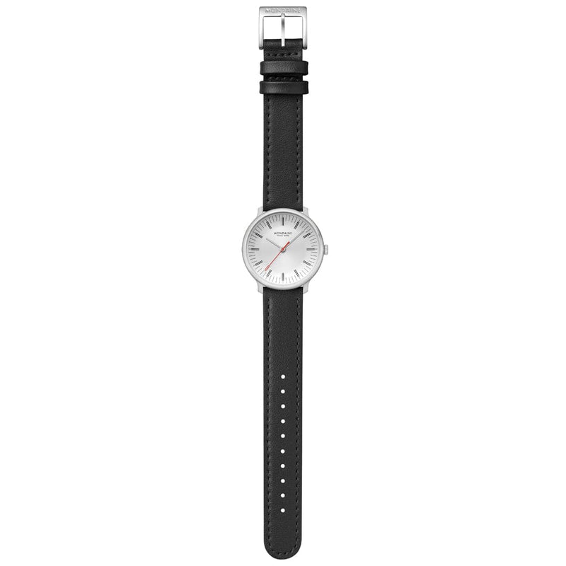 Mondaine Doppio White Dial Black Vegan Grape Leather Watch MLE.33110.LBV