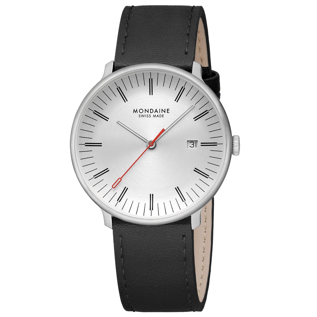 Mondaine Doppio 41mm Black Vegan Grape Leather Watch MLE.41210.LBV