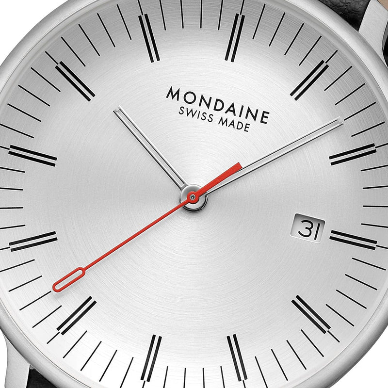 Mondaine Doppio 41mm Black Vegan Grape Leather Watch MLE.41210.LBV