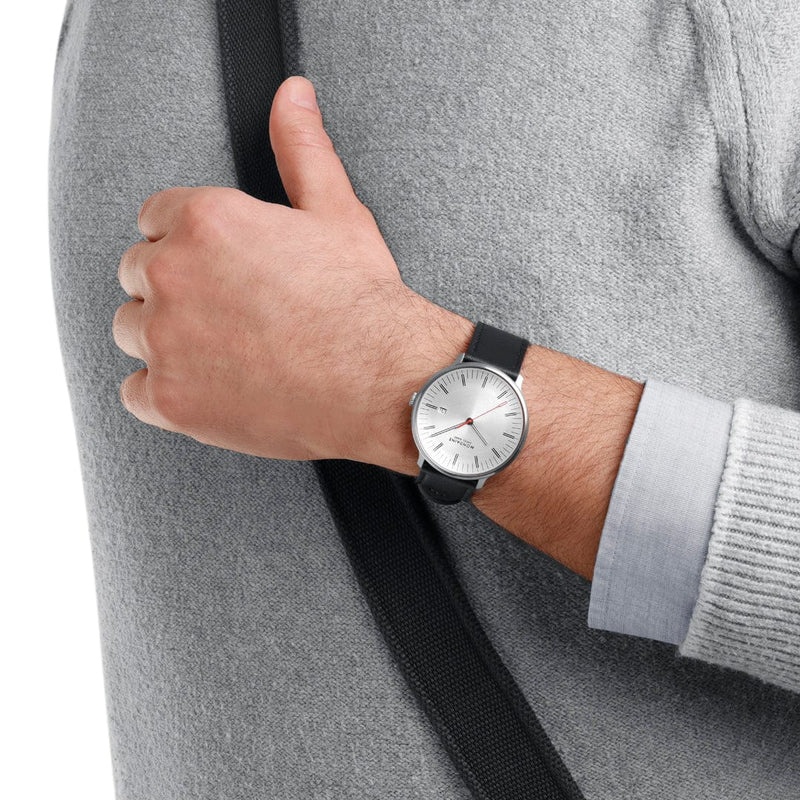 Mondaine Doppio 41mm Black Vegan Grape Leather Watch MLE.41210.LBV
