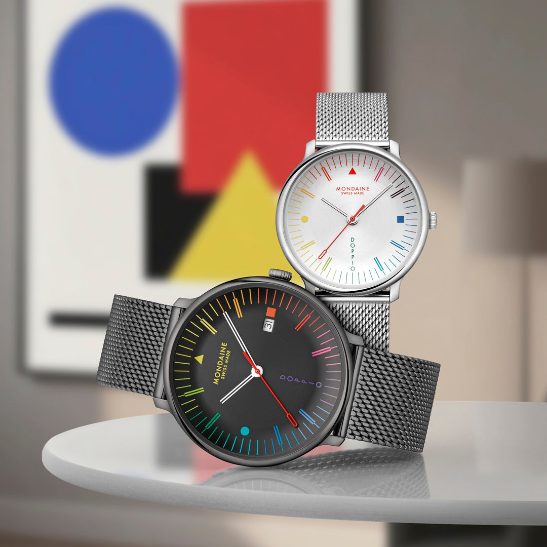 Mondaine Doppio Bauhaus Black Stainless Steel 41mm Watch - MLE.41221.SM