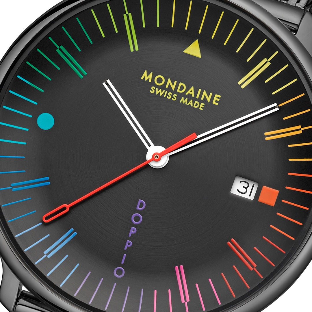 Mondaine Doppio Bauhaus Black Stainless Steel 41mm Watch - MLE.41221.SM