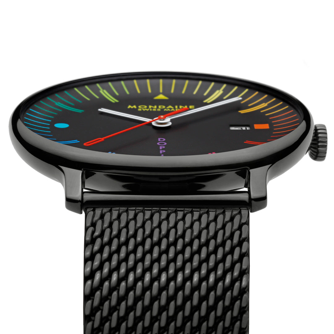 Mondaine Doppio Bauhaus Black Stainless Steel 41mm Watch - MLE.41221.SM