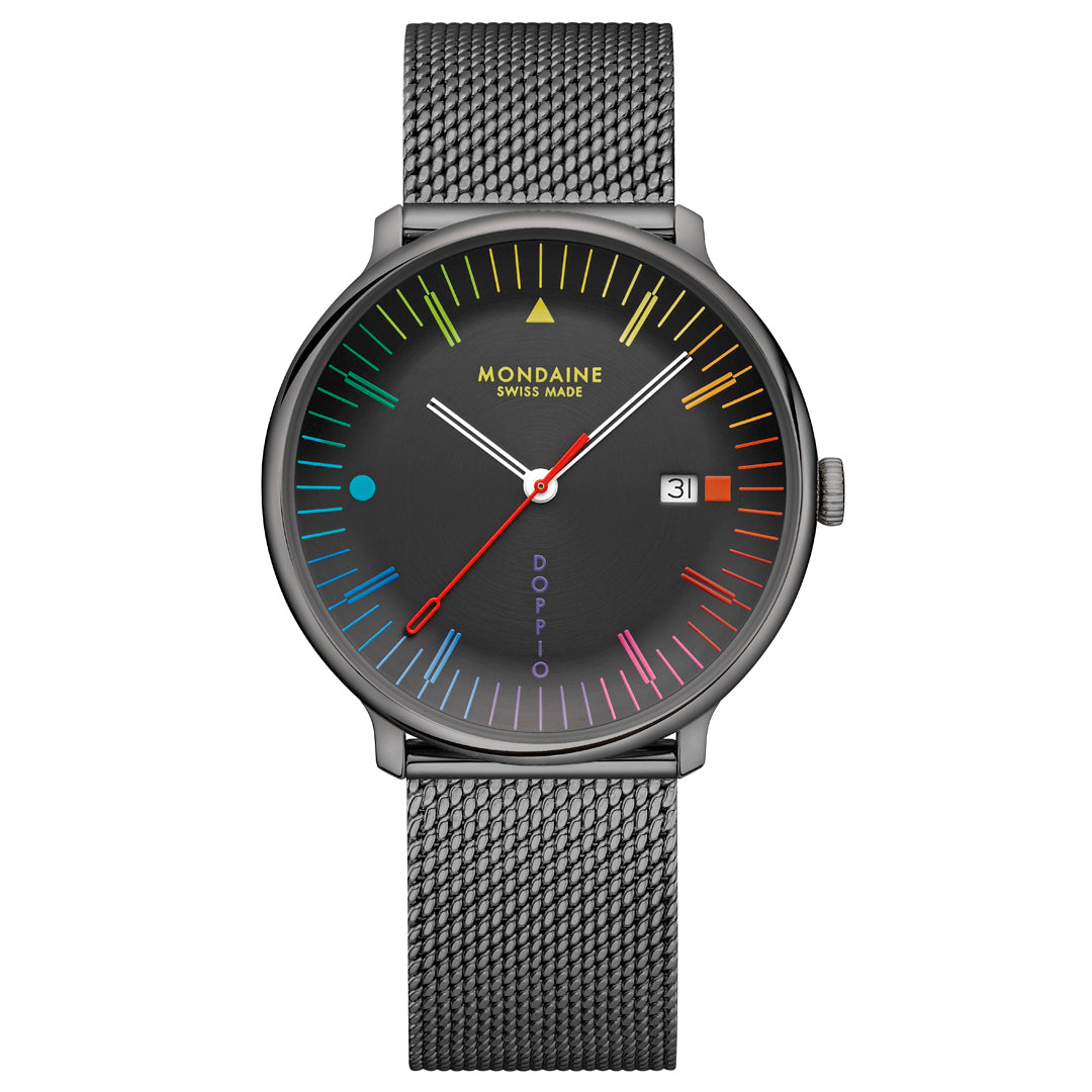 Mondaine Doppio Bauhaus Black Stainless Steel 41mm Watch - MLE.41221.SM