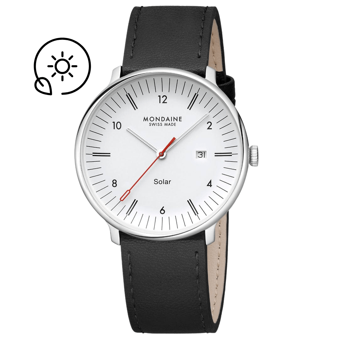 Mondaine Doppio Solar Black Vegan Leather Watch MLE.41910.LBV
