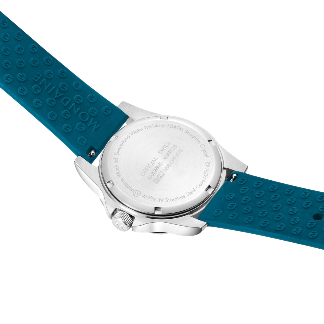 Mondaine Numeri Blue Silicone 42mm Watch - MSN.42140.RD