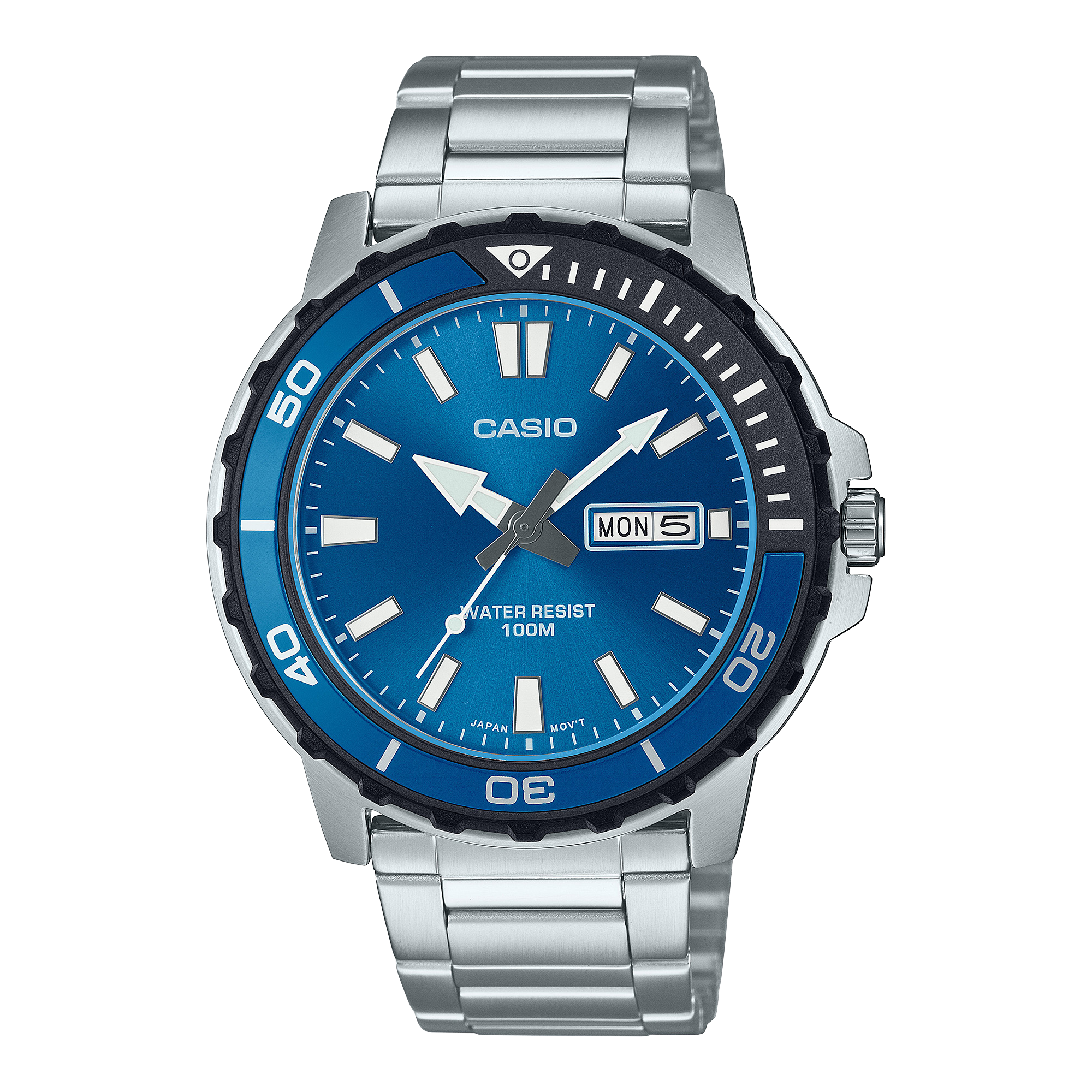 Casio Digital Silver Stainless Steel Blue Dial Watch MTD125D-2A1