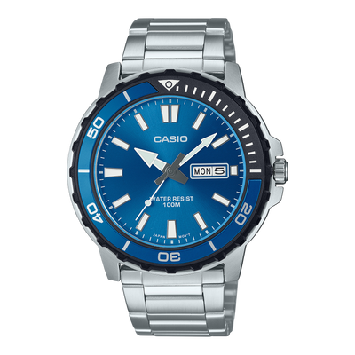 Casio Digital Silver Stainless Steel Blue Dial Watch MTD125D 2A1 Watch Direct