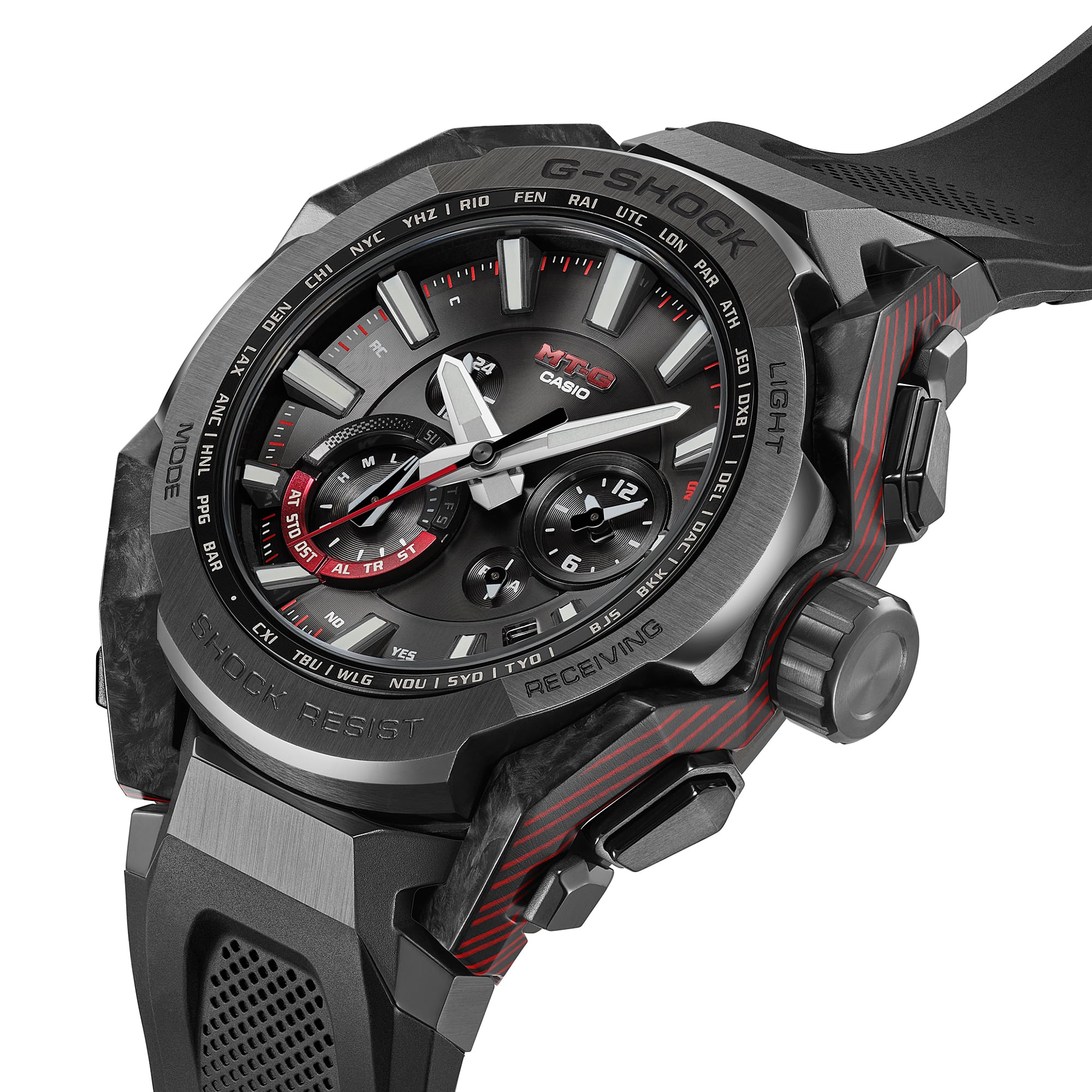 Profile view of the G-Shock MTGB4000B-1A case and resin band.