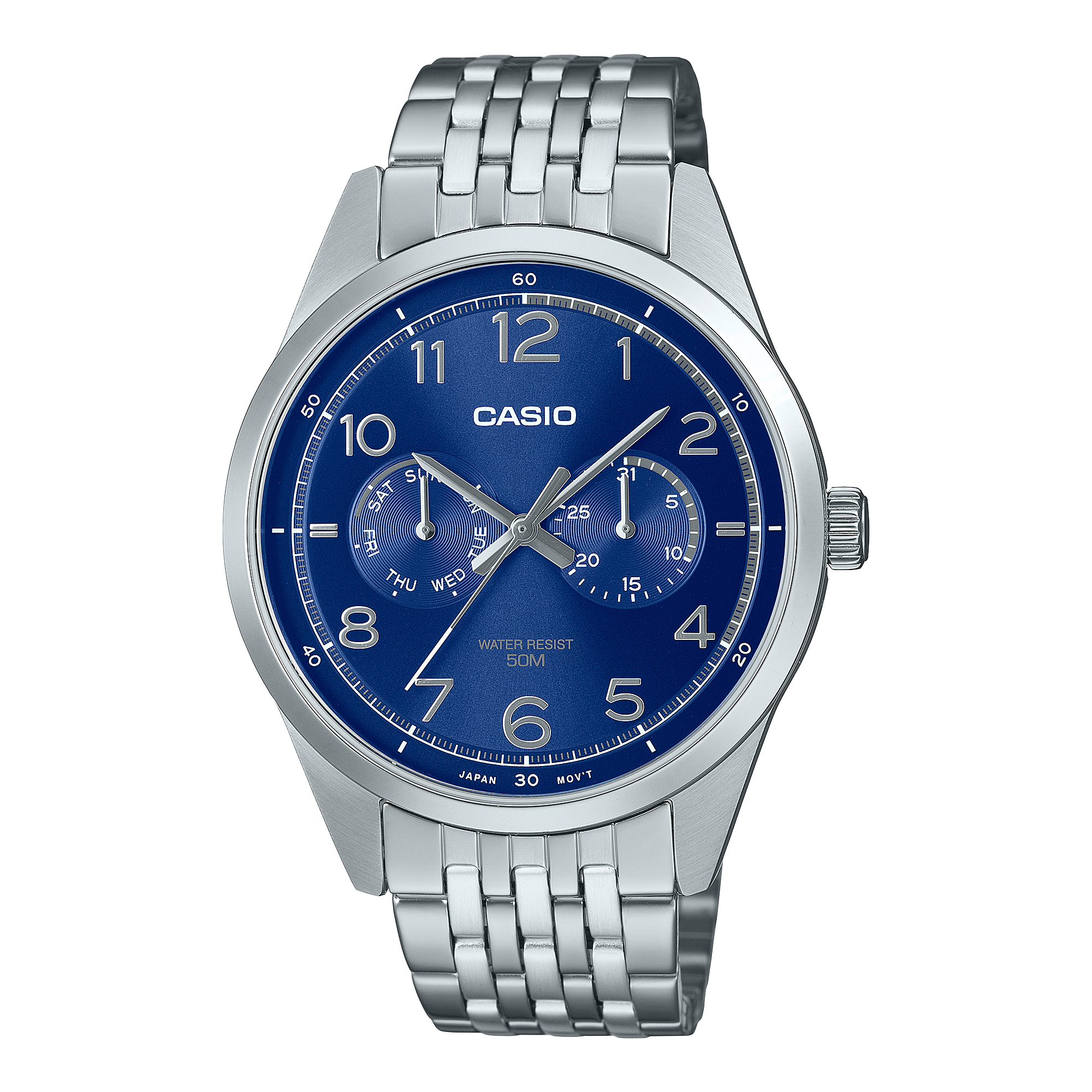 Casio Standard Analogue Blue Dial Stainless Steel Watch MTPE340D-2A