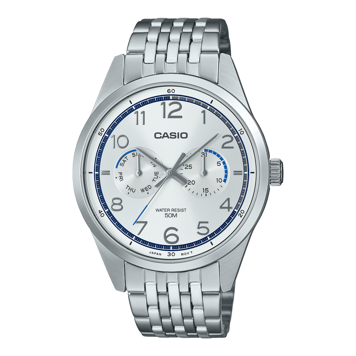 Casio Standard Analogue White Dial Stainless Steel Watch MTPE340D-7A