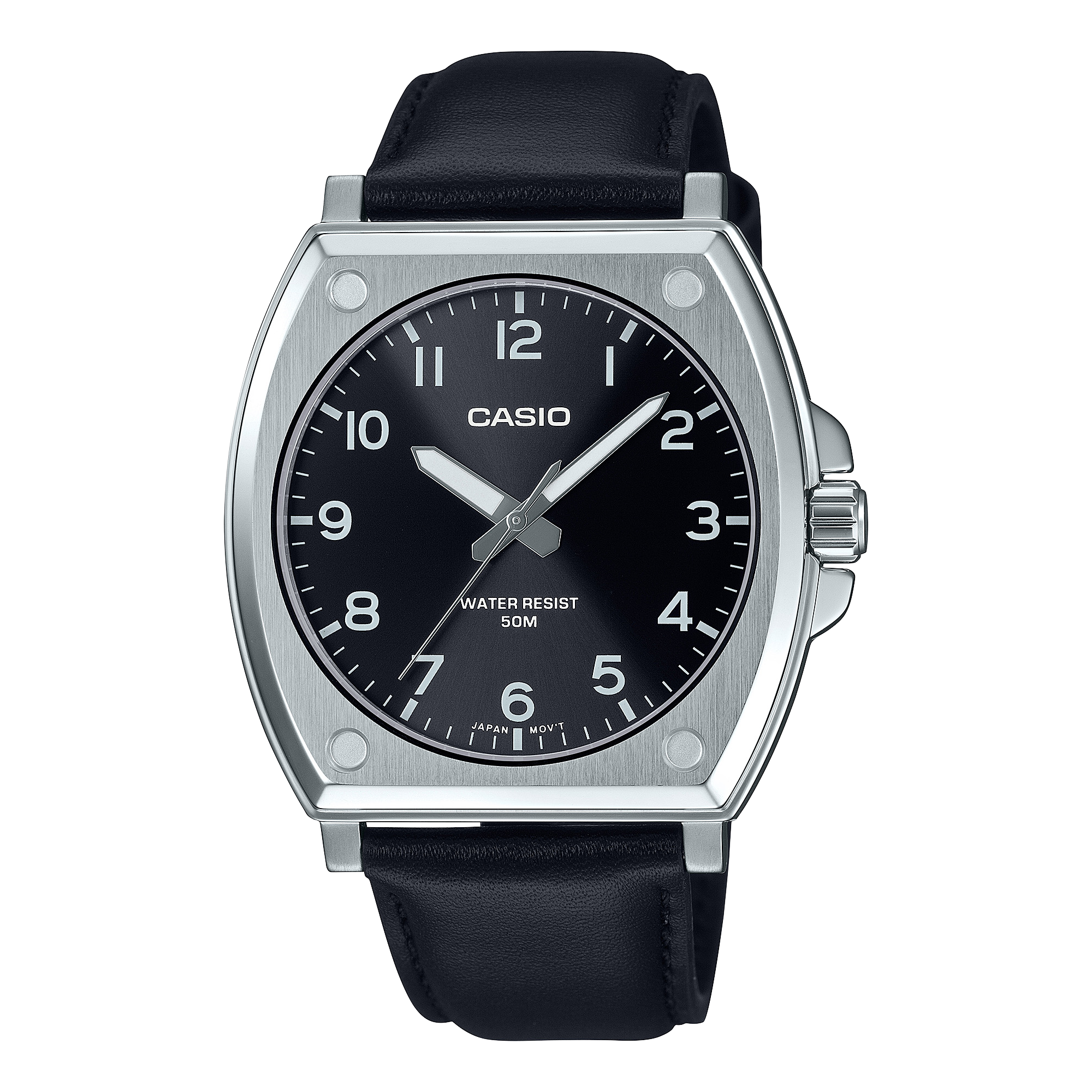 Casio Standard Analogue Black Dial Leather Strap Watch MTPE730L-1A