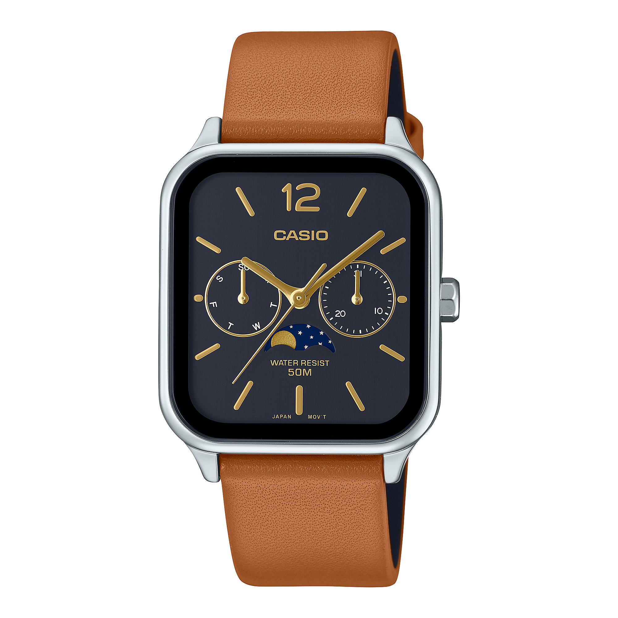 Casio Standard Black Dial Brown Leather Strap Watch MTPM305L-1A