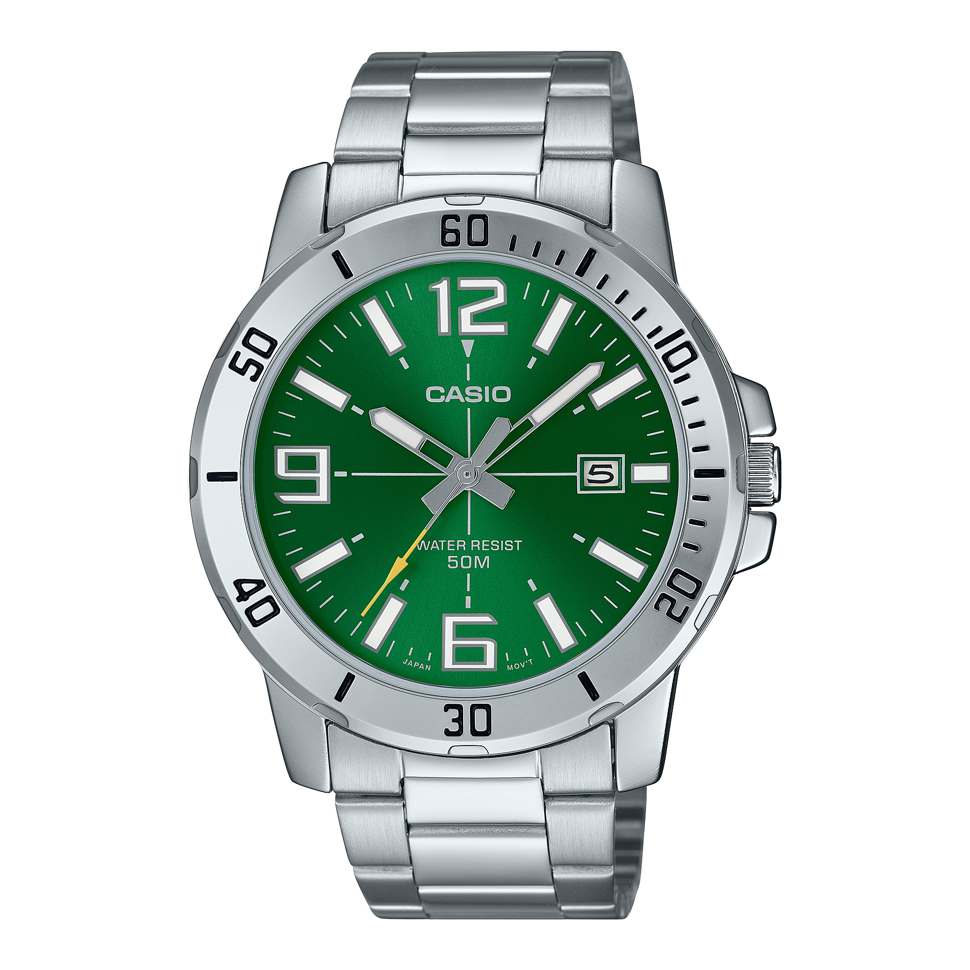 Casio Standard Analogue Green Dial Stainless Steel Watch MTPVD01D-3B
