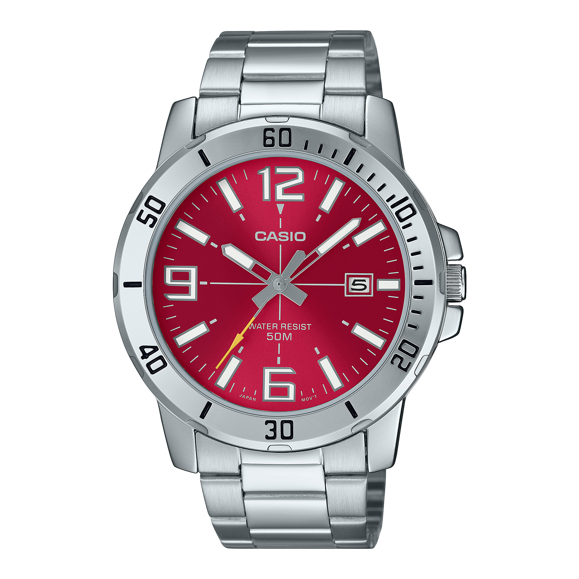 Casio Standard Analogue Red Dial Stainless Steel Watch MTPVD01D-4B