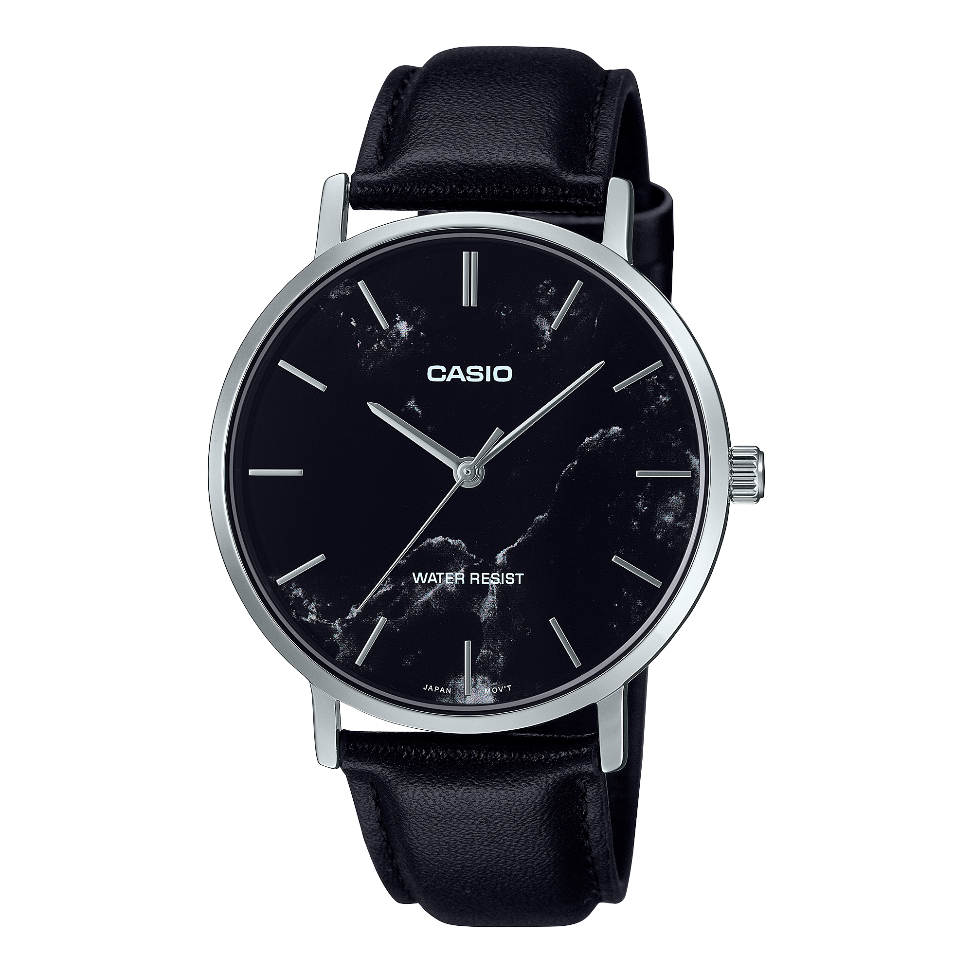 Casio Standard Black Dial Black Leather Band Watch MTPVT01LM-1A