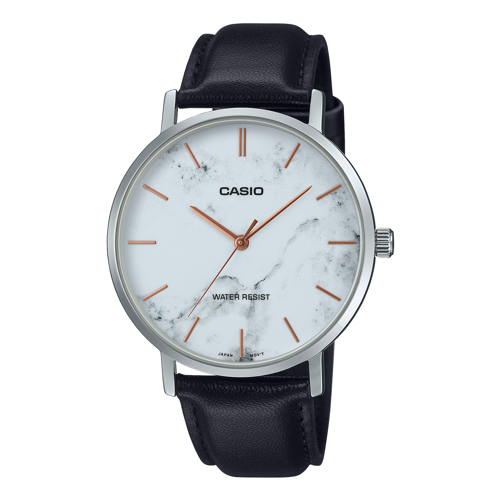 Casio Standard White Dial Black Leather Band Watch MTPVT01LM-7A