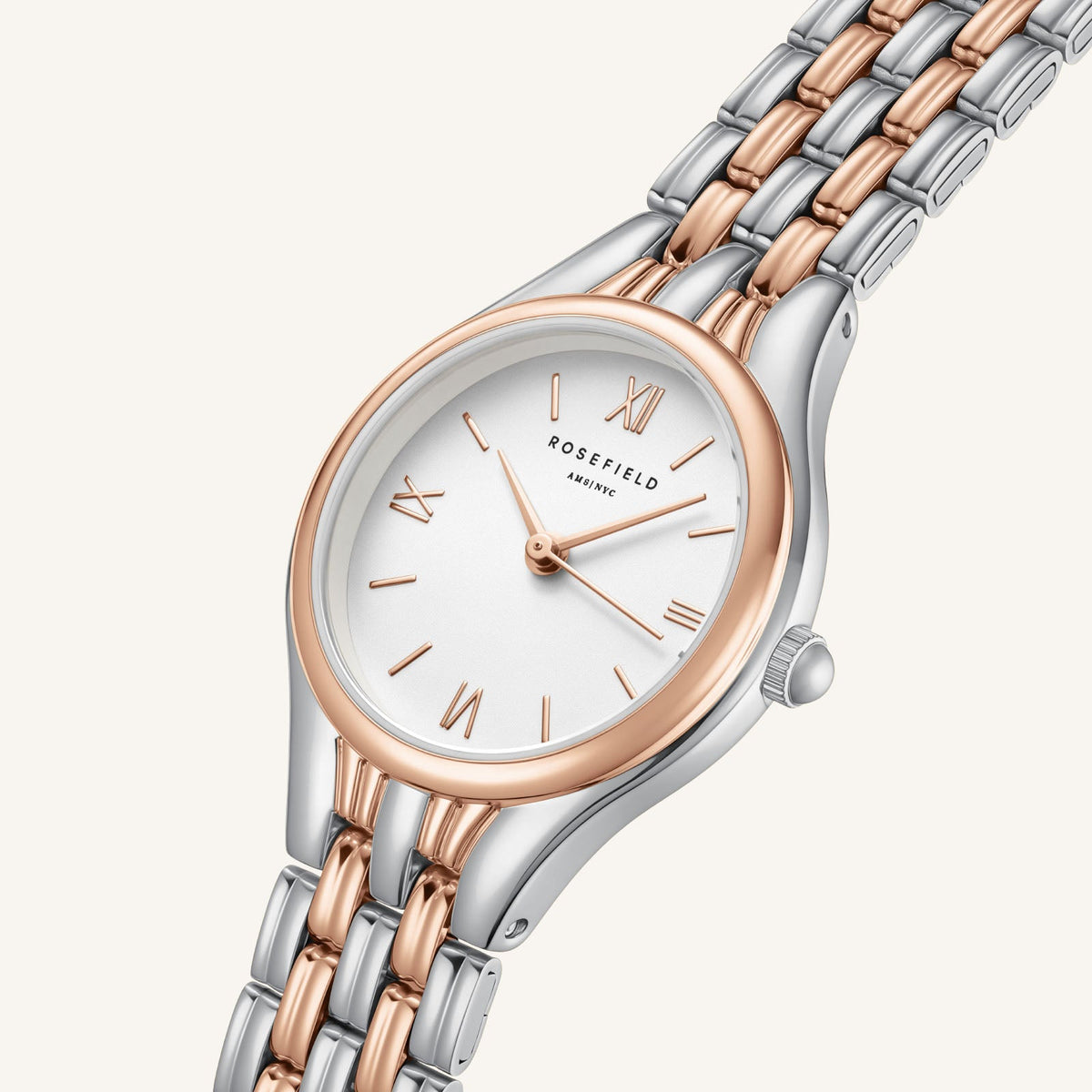 Rosefield Muse White Dial Two-Tone Silver Rose Gold Bracelet Watch MUWDSD-MU04