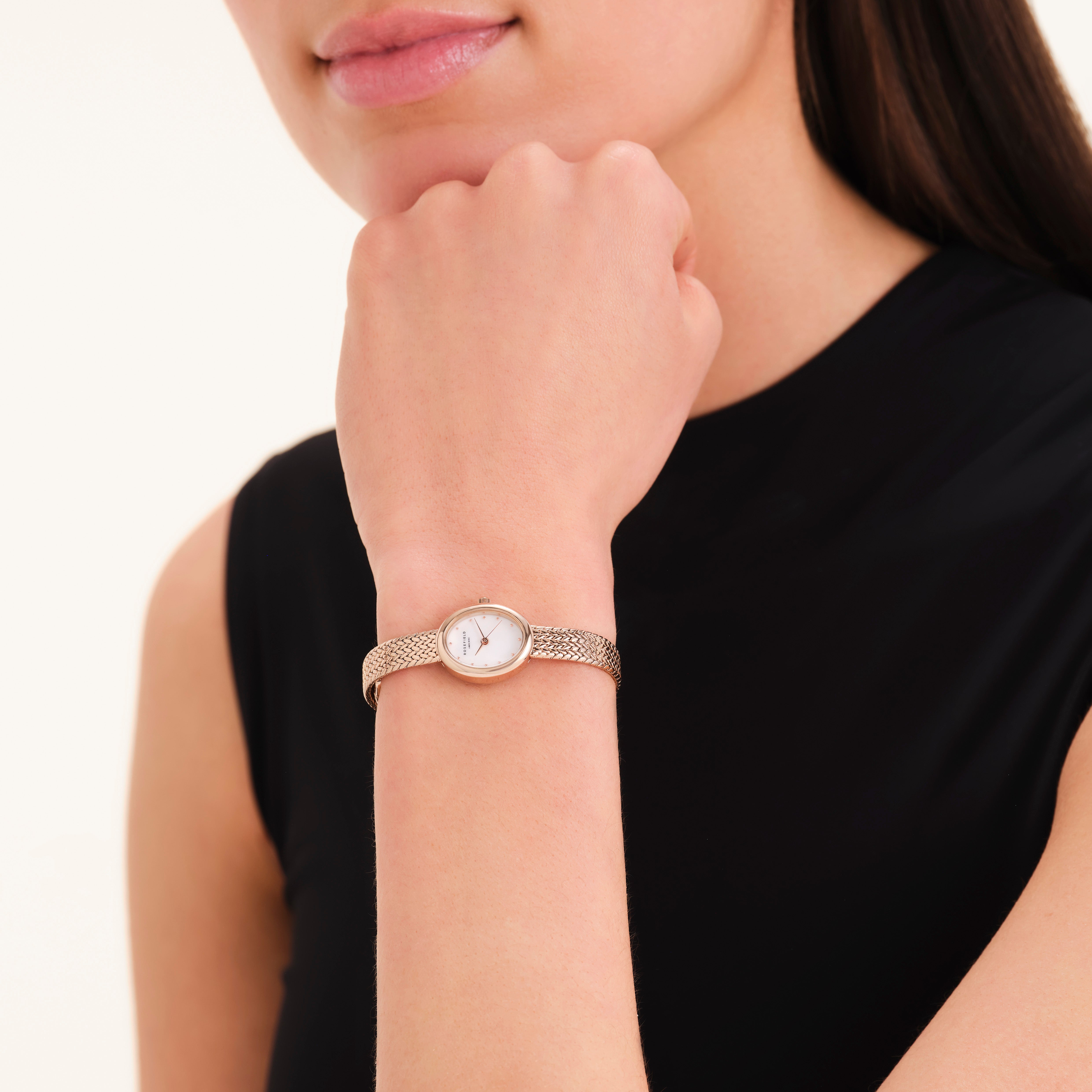 Rosefield Mini Oval Rose Gold Mother of Pearl Dial Stainless Steel Watch MWRMR-M07