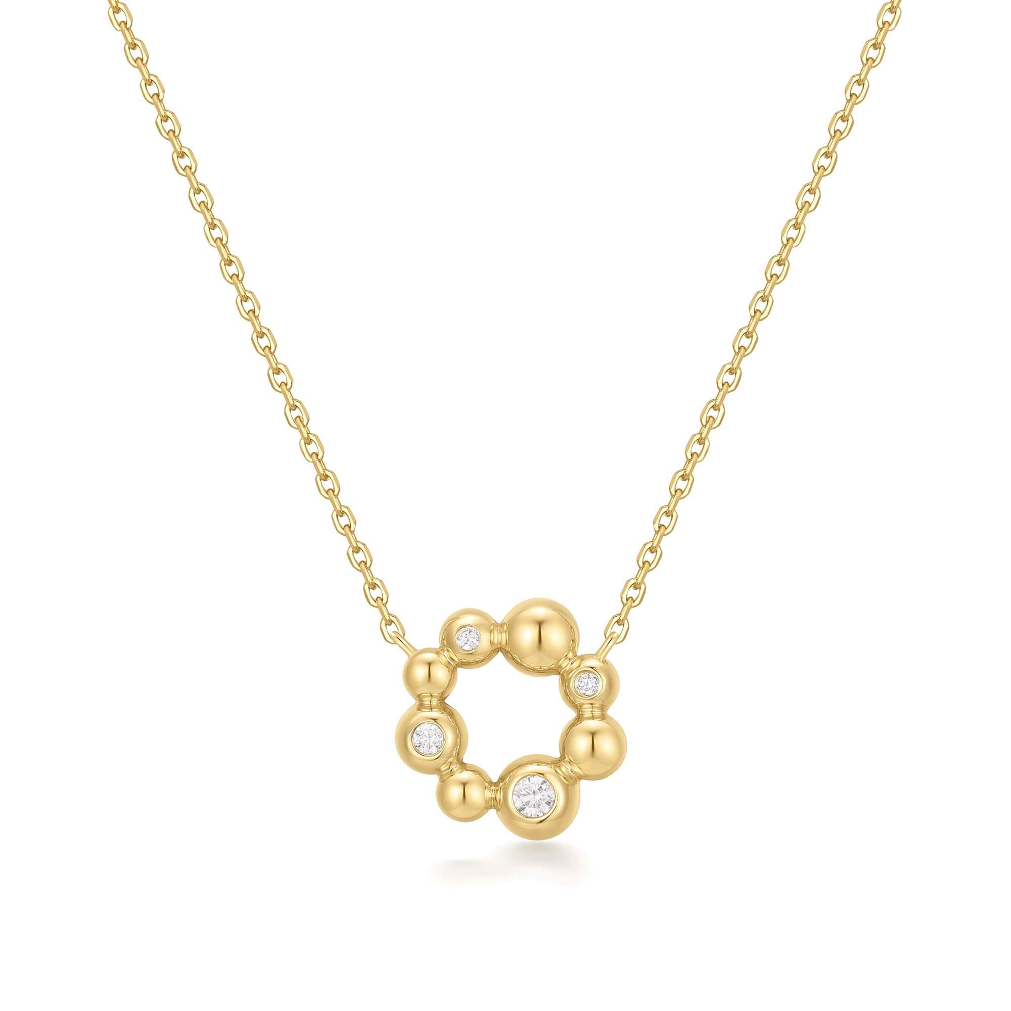 Gold Asymmetric Beaded Circle Necklace Modern Celestial Jewelry