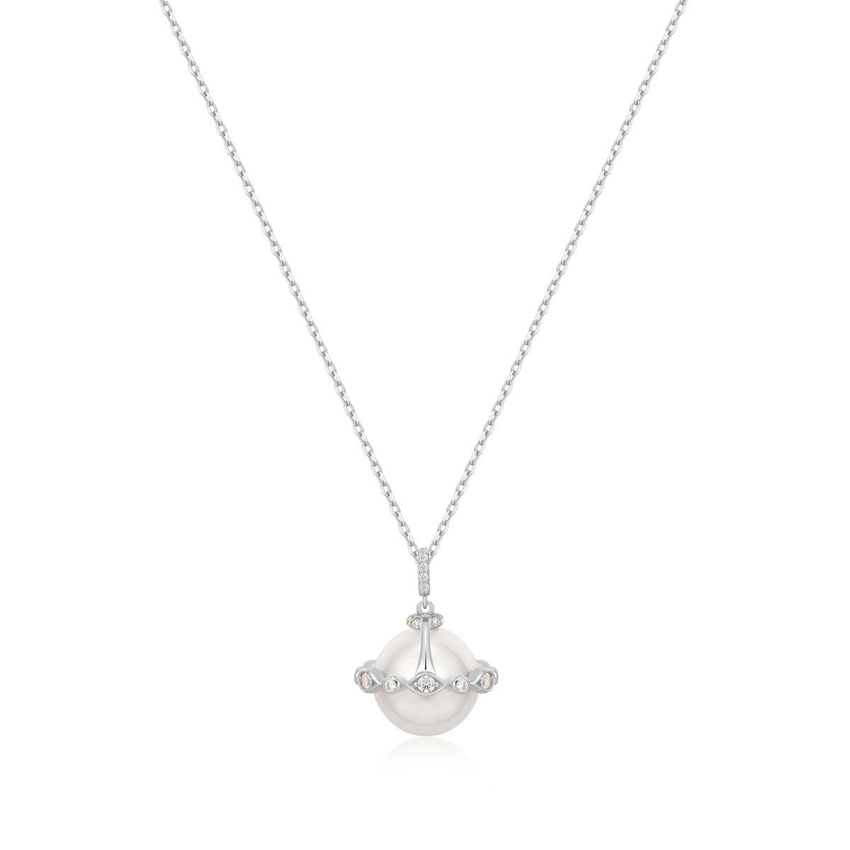 Ania Haie Silver Shell Pearl Halo Evil-Eye Necklace