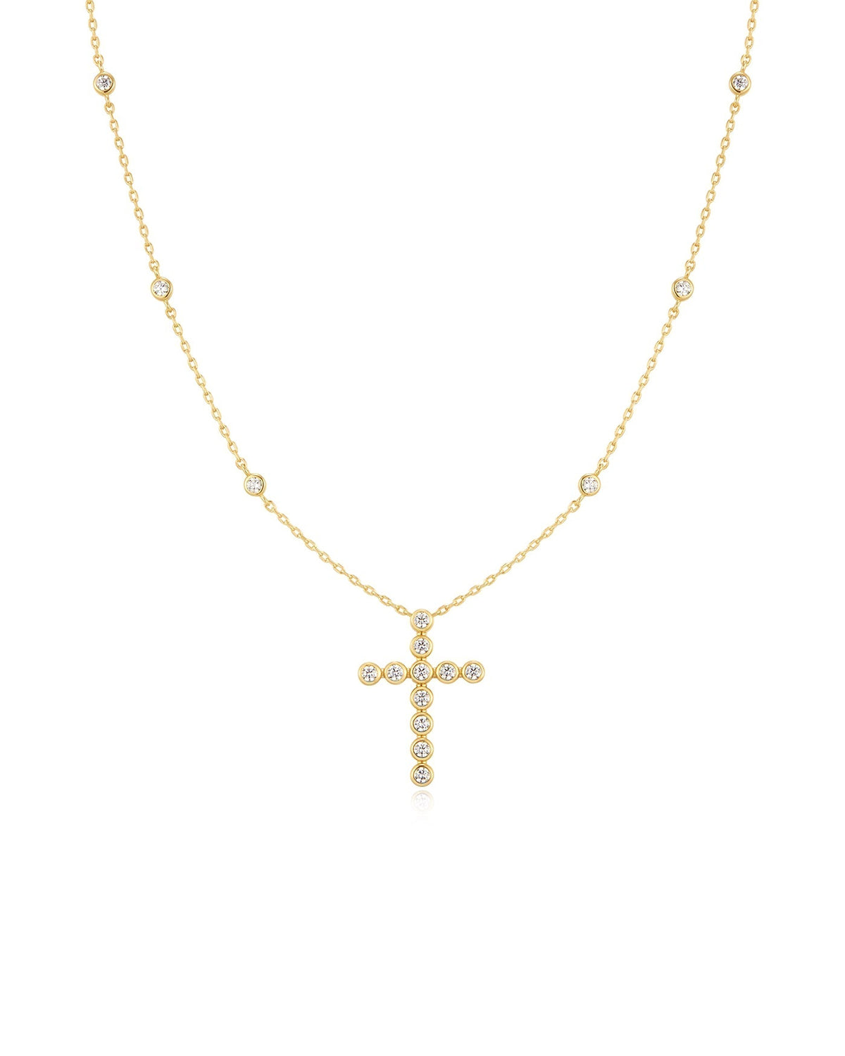 Ania Haie Gold Bezel-Set Station Necklace with Cross Pendant N076-08G N076-08G front packshot