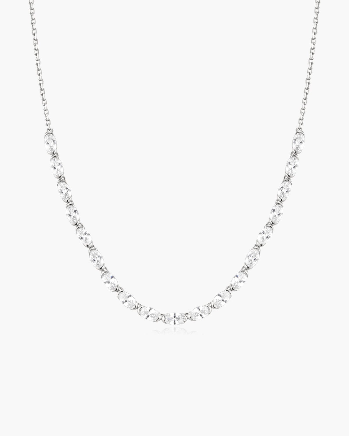 Ania Haie Silver Half-Bezel Oval Half-Tennis Necklace N076-14H N076-14H front packshot