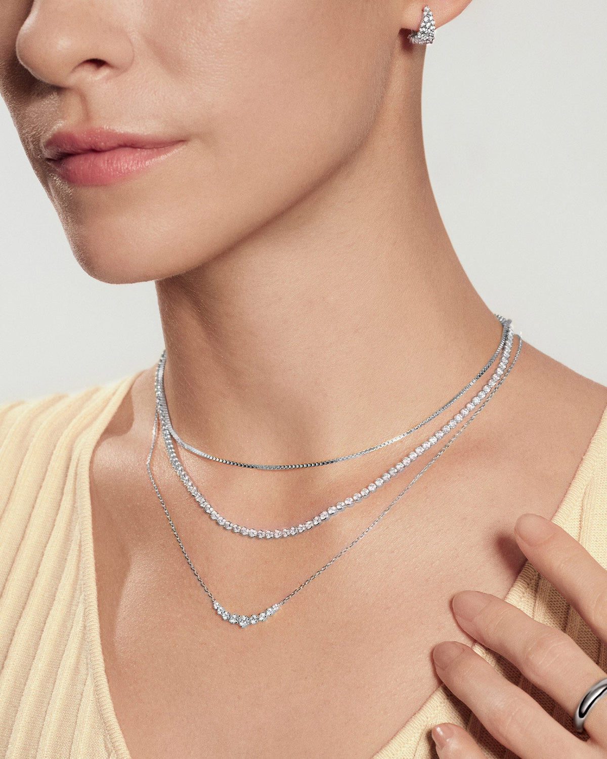 Ania Haie Silver Half-Bezel Round Tennis Necklace N076-16H N076-16H view 2